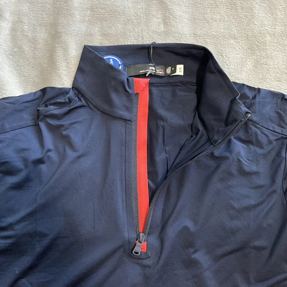 RLX Ralph Lauren Sweater Mens Medium Navy Red Quarter Zip Golf Pullover Wicking